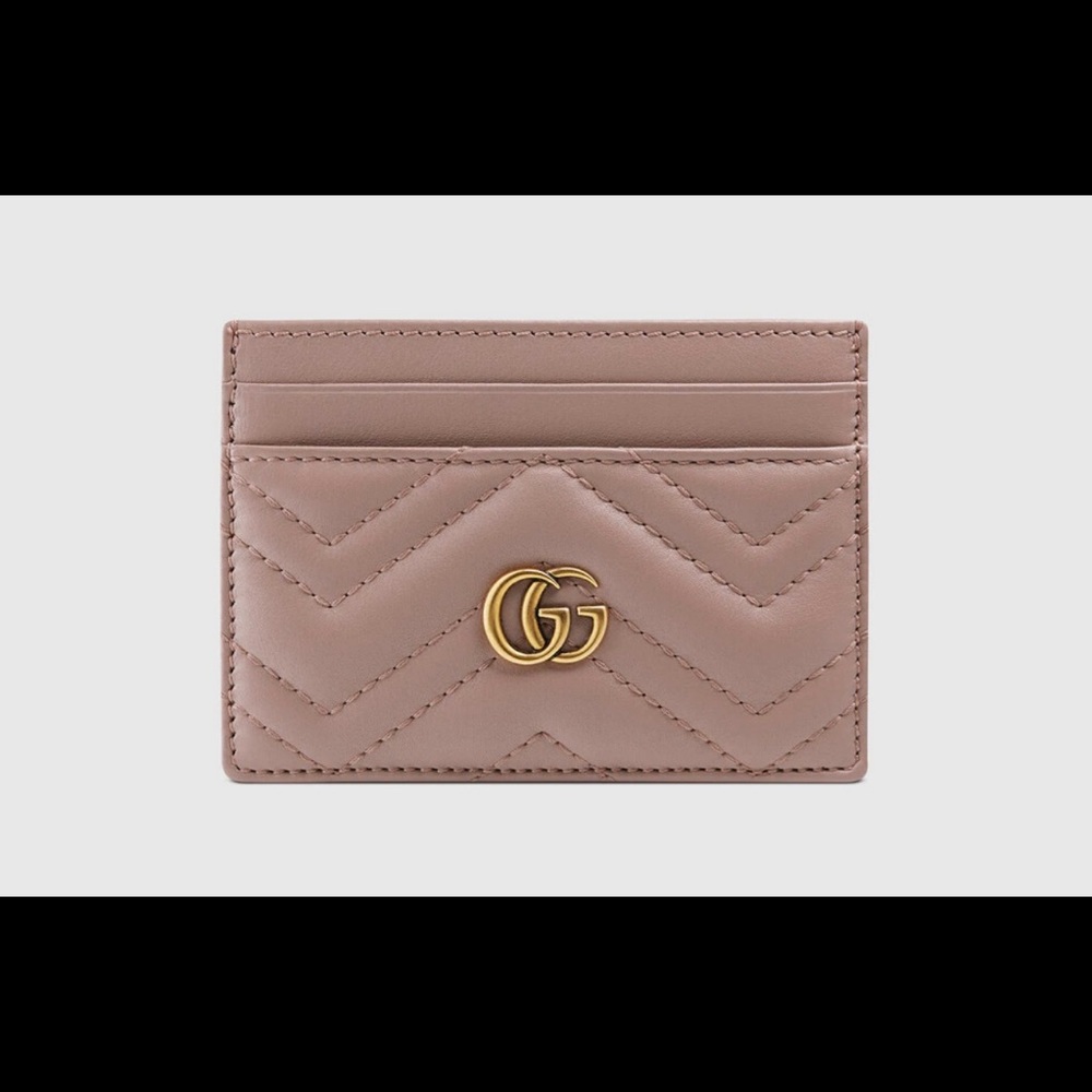 Gucci Taupe Card Holder with Gold Logo